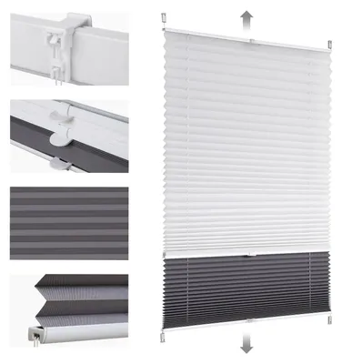 Produktbild von Sekey Plissee Doppelplissee Day+Night Verdunkelung ohne Bohren verspannt Lichtschutz, Klemmfix, 60x200cm Weiß und Grau