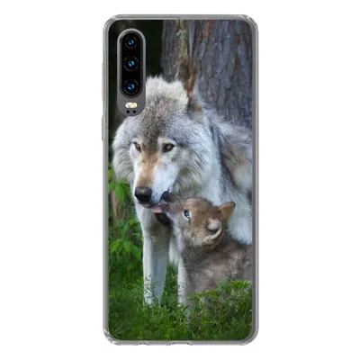 Produktbild von MuchoWow® Handyhülle Schutzhülle Hülle für Huawei P30 Wolf - Moos - Wald - Welpe Silikon Softcase Handy Hülle - Kartenbesitzer
