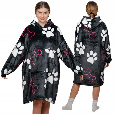 Obrázek produktu pro Oversize deková mikina XXL - Hřejivá deka s rukávy - Fleece Tlapky Kosti