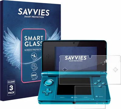 Produktbild von 3x Savvies Schutzglas Folie für Nintendo 3DS 9H Panzer Schutzfolie Glas Displayschutz klar transparent