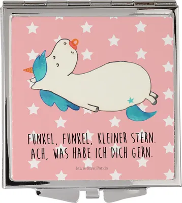 Produktbild von Mr. & Mrs. Panda Reisespiegel Einhorn Schnuller - Rot Pastell - Geschenk, Klappspiegel, Mini Spiegel, Geburtstag, Taschenspiegel, Einhörner, Kosmetikspiegel, Unicorn