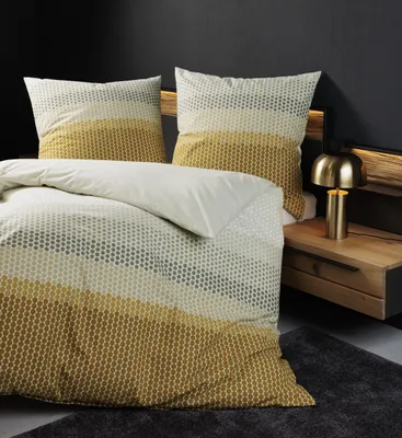 Produktbild von Janine Design Feinbiber-Bettwäsche-Garnitur DAVOS 65171 Farbe ocker olivgrün Größe 155x220+80x80