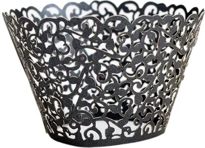 Image de 50 pièces filigrane cupcake wrapper cupcake filigrane liner dentelle cupcake cups pour mariage fête d'anniversaire, noir