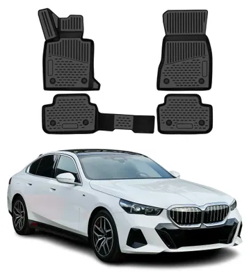 Imagen del producto de OMAC: Alfombrillas para el suelo de BMW Serie G60 Berlina, modelos 2024-2026, caucho negro, material TPE, juego de 4 piezas, Imagen generada por IA