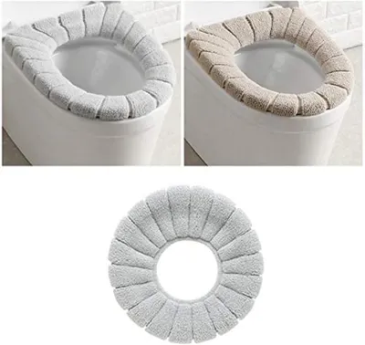 Imagen del producto de Juego de 2 fundas para el asiento del inodoro, suaves al tacto, lavables, compatibles con asientos de inodoro ovalados