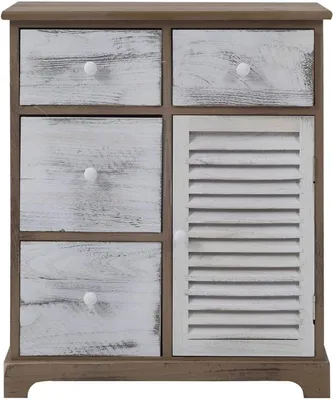 Image de Rebecca Mobili Commode avec 4 tiroirs de porte en bois, blanc et marron