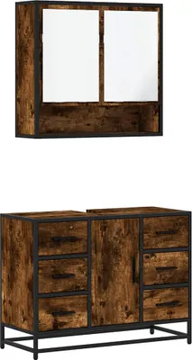 Produktbild von vidaXL 2-tlg. Badmöbel-Set Räuchereiche Holzwerkstoff