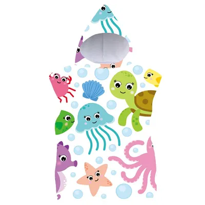 Produktbild von FEBE Badeponcho Kinder Meerestiere Muster Badetuch Mit Kapuze Bademantel für Kleinkind Strandponcho Strandtuc