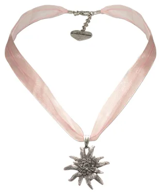 Productafbeelding van Alpenflüstern: Organza-trachtenketting met strass-edelweiss - dameskostuumjuweel