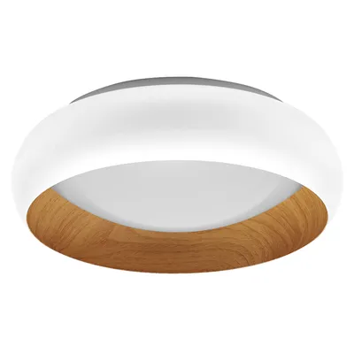 Produktbild von LEDVANCE ORBIS Livia LED-Deckenleuchte mit Metallring, weiß/Holzdekor, 16W, 750lm, 3000K, 300mm, 830 freundliches Warmweiß, durch Klicken in 3-Stufen dimmbar, IP20, Schrauben/Dübel inklusive