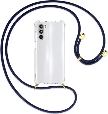 Produktbild von Handykette Backcover-Schutzhülle mit Band (Metall goldfarben) für Motorola Moto G52 / G82 - dunkelblau
