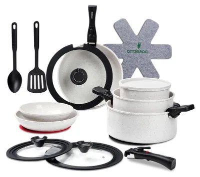 Produktbild von 23-teiliges Topf- und Pfannenset mit abnehmbarem Griff und keramischer Antihaftbeschichtung, stapelbares Kochgeschirrset, Suppentöpfe, Bratpfanne, Stielkasserolle, Schmorpfanne, - und -frei