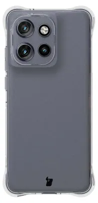A clear phone case with a phone inside, shown from the back.