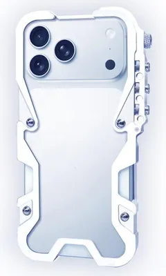 Immagine prodotto di Custodia in metallo per Apple iPhone 17 Pro con design a cornice cava e moschettone argento