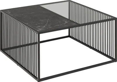 Immagine prodotto di Tavolino Strington 80x80 cm vetro fumé, decoro marmo nero.