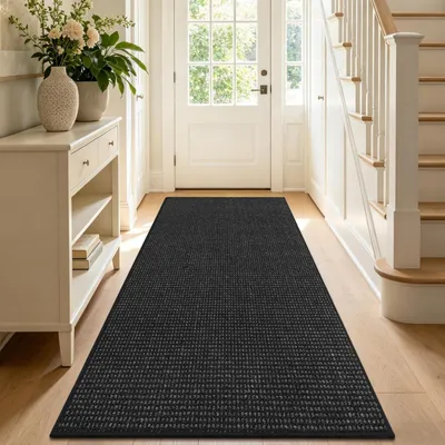 Productafbeelding van Tapijtloopers, 60 x 180 cm, antislip, wasbaar, geschikt voor keuken, hal, entree, zwart en grijs