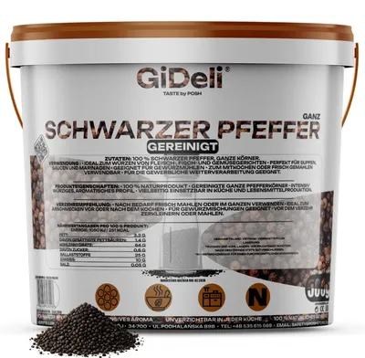Produktbild von Schwarzer Pfeffer 500g Ganz Pfefferkörner Gewürz Kochen Natur Beilage GiDeli