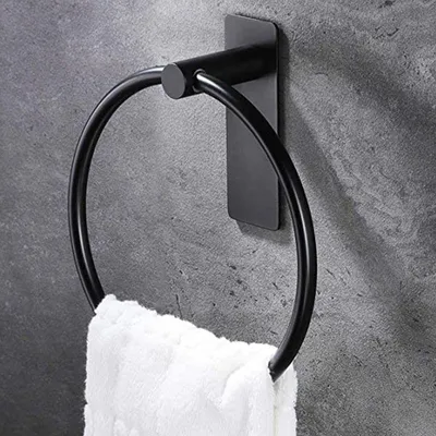 Image de Serviette porte-serviette noir, support pour serviette, adhésif, en acier inoxydable, sans perçage, pour cuisine et salle de bain