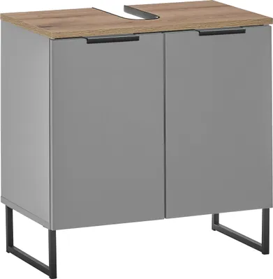 Zdjęcie produktu dla Waschbeckenunterschrank >Denver< 2 Türen, grau matt / Evoke Eiche dekor - 60x60x35cm (BxHxT)