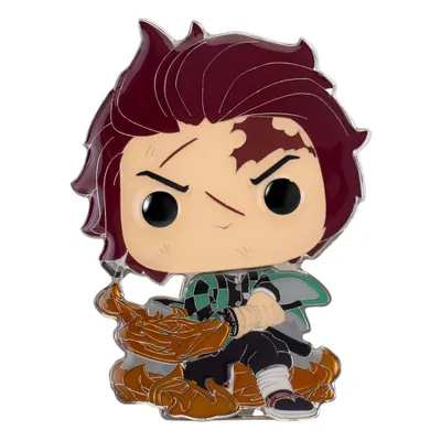 A Funko pin of Tanjiro Kamado from Demon Slayer.