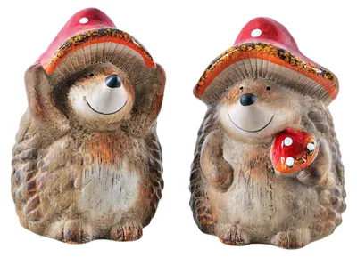 Produktbild von Igel Figuren 2er-Set aus Keramik 18 cm mit Pilz und Hut