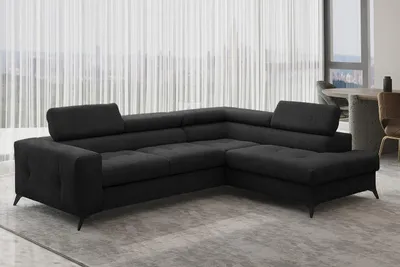 Produktbild von Kaiser Möbel Ecksofa mit schlaffunktion und bettkasten, Sofa L-form, Couch L-form Arcadi Dicker Cord Schwarz Rechts