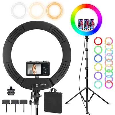 Productafbeelding van 18-inch LED-ringlicht met statief voor smartphone en 3 lichtmodi