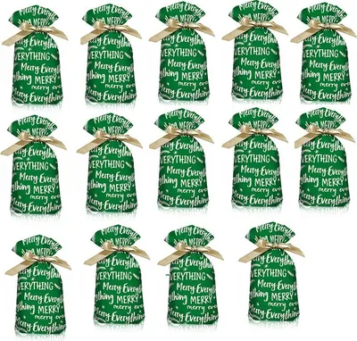 Produktbild von INF Grüne Weihnachtssüßigkeitstüten mit Kordelzug - 15x23cm (50er Pack)