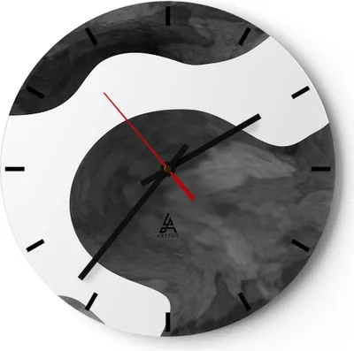Produktbild von Wanduhr - Rund - Glasuhr - Abstraktion Form Figur - 30x30cm - Schleichendes Uhrwerk - Lautlos - zum Aufhängen bereit - Dekoration Modern - Wanddekoration aus Glas - C3AR30x30-5134