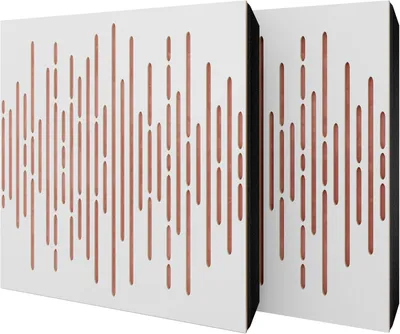 Produktbild von 2er-Pack – Akustikpaneel mit Samtstoff und Befestigungsset | 50x50x5cm | Schallabsorption-Diffusion-Reflexion-Schalldämmung | [WAVE -Weiß|Rosa]