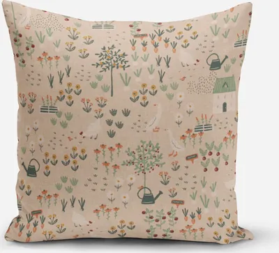 Produktbild von SCHÖNER LEBEN. Kissenhülle Bauernhof Garten natur weiß Größe 70x70cm (HxB) 70x70cm (HxB) Größe