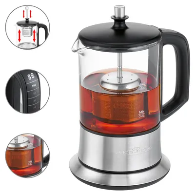 Produktbild von ProfiCook 2in1 Wasserkocher & Teekocher in Einem | mit Temperatureinstellung | Teekanne Glas 0,5L - Filter & Warmhaltefunktion |  PC - TK 1165