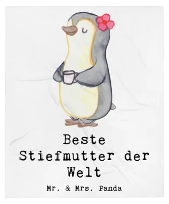 Produktbild von Mr. & Mrs. Panda Plaid Pinguin Beste Stiefmutter der Welt - Weiß - Geschenk, Stief Mutter, Couchdecke, Muttertag, Kuscheldecke, Tagesdecke, Dankeschön, Sofadecke, Mama