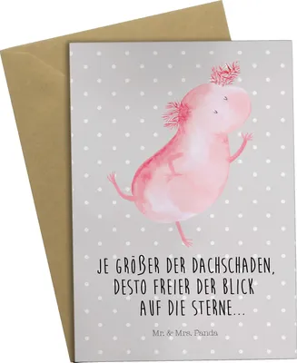 Produktbild von Mr. & Mrs. Panda Grußkarte Axolotl Tanzen - Grau Pastell - Geschenk, weihnachtskarten, gut Gelaunt, Sterne, Beste Freundin, Grußkarten, Schwanzlurch, osterkarte