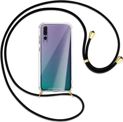 Produktbild von Handykette Backcover-Schutzhülle mit Band (Metall goldfarben) für Huawei P20 Pro - schwarz