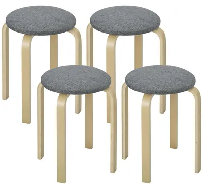 Produktbild von HOMCOM 4er Set Esszimmerhocker Stapelhocker Hocker mit Leinenoptik für Küche