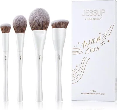 Productafbeelding van Unyqoos®️ Make-up Pinselset, 4-delig - Poeder- en foundationkwasten - Parelmoerwit - Ergonomisch ontwerp - Make-upkwasten voor gezichtsmake-up