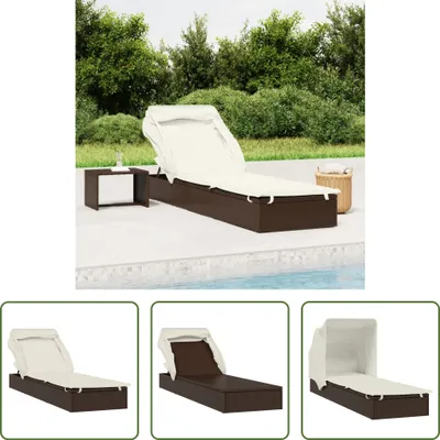 Image de The Living Store Chaise longue avec toit pliant Marron 213x63x97 cm Poly rotin