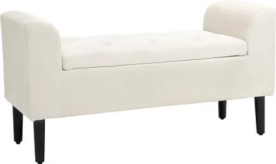 Image de HOMCOM Banc coffre rangement capitonné banquette avec accoudoirs, banc de rangement pour la chambre à coucher, entrée, salon, charge 130 Kg 116 x 44 x 58 cm beige