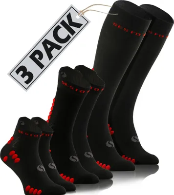 Produktbild von Sesto Senso Sportsocken 3 Paar – atmungsaktiv und elastisch, Sneakersocken, Wadensocken und Kompressionsstrümpfe - Größe 43-46, Schwarz