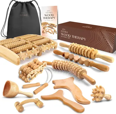 Immagine prodotto di Kit di massaggio anticellulite in legno, composto da 10 pezzi, per corpo e gambe