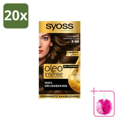 Imagen del producto de 20 tintes permanentes SYOSS Oleo Intense 5-86 para cabello, color castaño claro, pack económico, 20 unidades