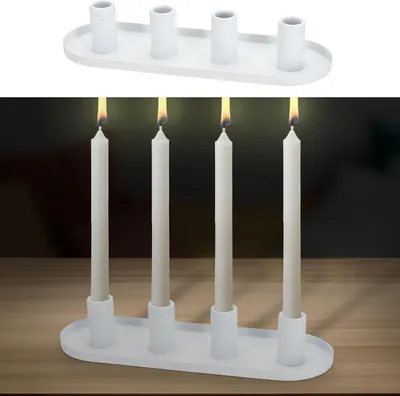 Produktbild von Stabkerzenhalter weiß 34,5x11,5x6,5cm Metall oval für 4 Kerzen Kerzenhalter Kerzenständer Stabkerzen