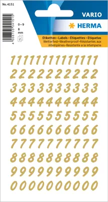 Produktbild von HERMA Zahlen Sticker 0-9 Folie transparent Zahlen gold 208 Sticker auf 2 Blatt