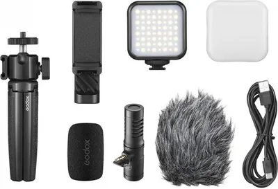 Produktbild von Godox VK2-AX Vlogging-Kit mit Smartphone-Klammer für 2,4-3,5 Zoll Breite und einstellbarer Farbtemperatur