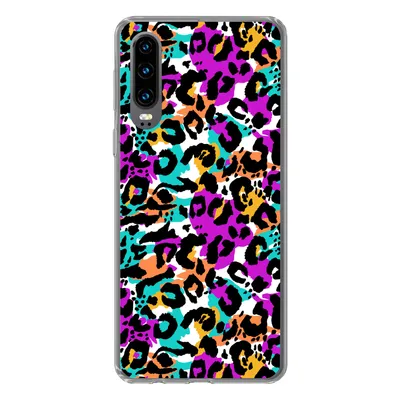 Produktbild von MuchoWow® Handyhülle Schutzhülle Hülle für Huawei P30 Pantherdruck - Regenbogen - Weiß Silikon Softcase Handy Hülle - Kartenbesitzer