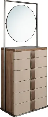 Produktbild von Angel Cerdá Kommode aus Kunstleder, Nussbaum, grauem Stahl und braunem Rauchglasdeckel mit Spiegel 7205