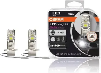 Product packaging for LED car lamps, with two lamps shown next to the packaging.