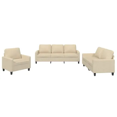 Produktbild von vidaXL 3-tlg. Sofagarnitur mit Kissen Creme Stoff