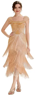 Produktbild von Goldene A-Linien Midi Kleid mit quadratischem Ausschnitt und Pailletten
